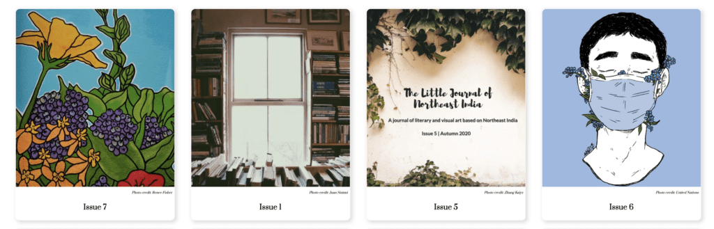 Covers of four issues of the magazine the little journal of northeast india